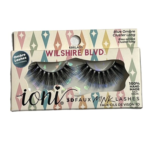 Ioni 3D Faux Mink Lashes – Wilshire Blvd Blue Ombre Cluster Long - Picture 1 of 5